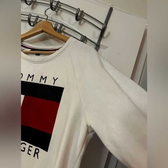 TOMMY HILFIGER‎ Logo Flag Crew Neck Sweatshirt Women's L classic white preppy - Picture 9 of 13
